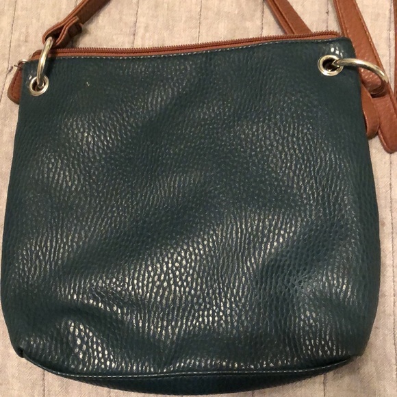 STYLE & CO | boho teal & brown 4-pocket faux-leather bag with silver hardware - Picture 7 of 13
